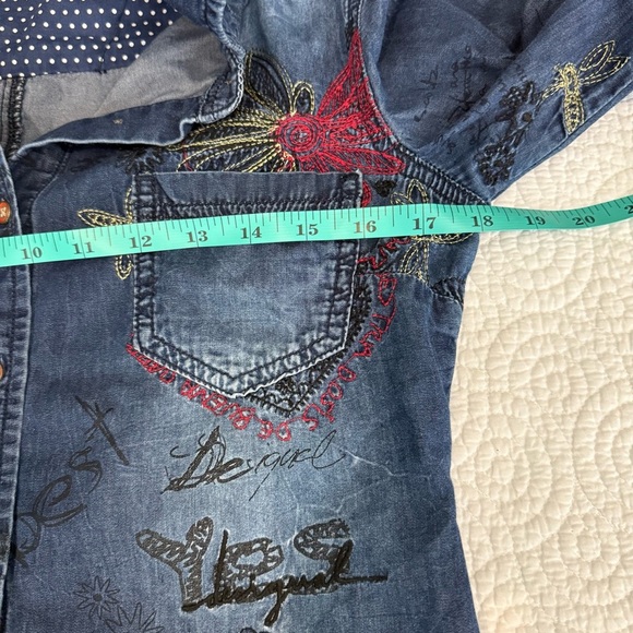 Desigual Blue Denim Shirt with Red Embroidery - Picture 9 of 10
